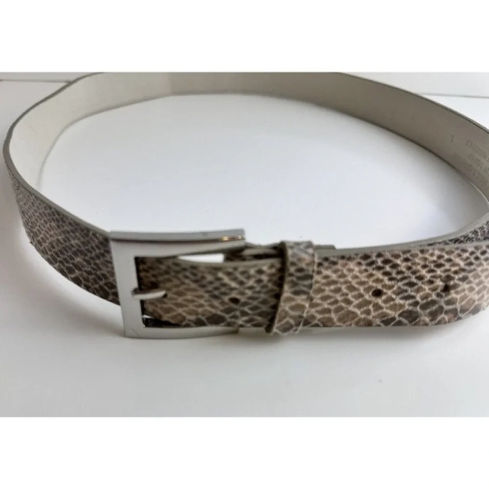 New York & Co Snakeskin Print Belt Beige Brown Silver Buckle L Preppy chic 47-58